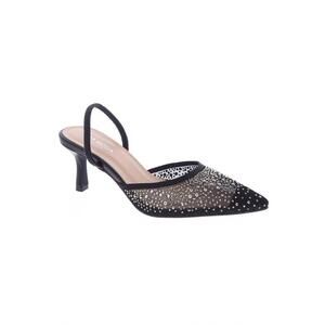 NEW LET'S SEE STYLE women's rhinestone slingback kitten heel in black